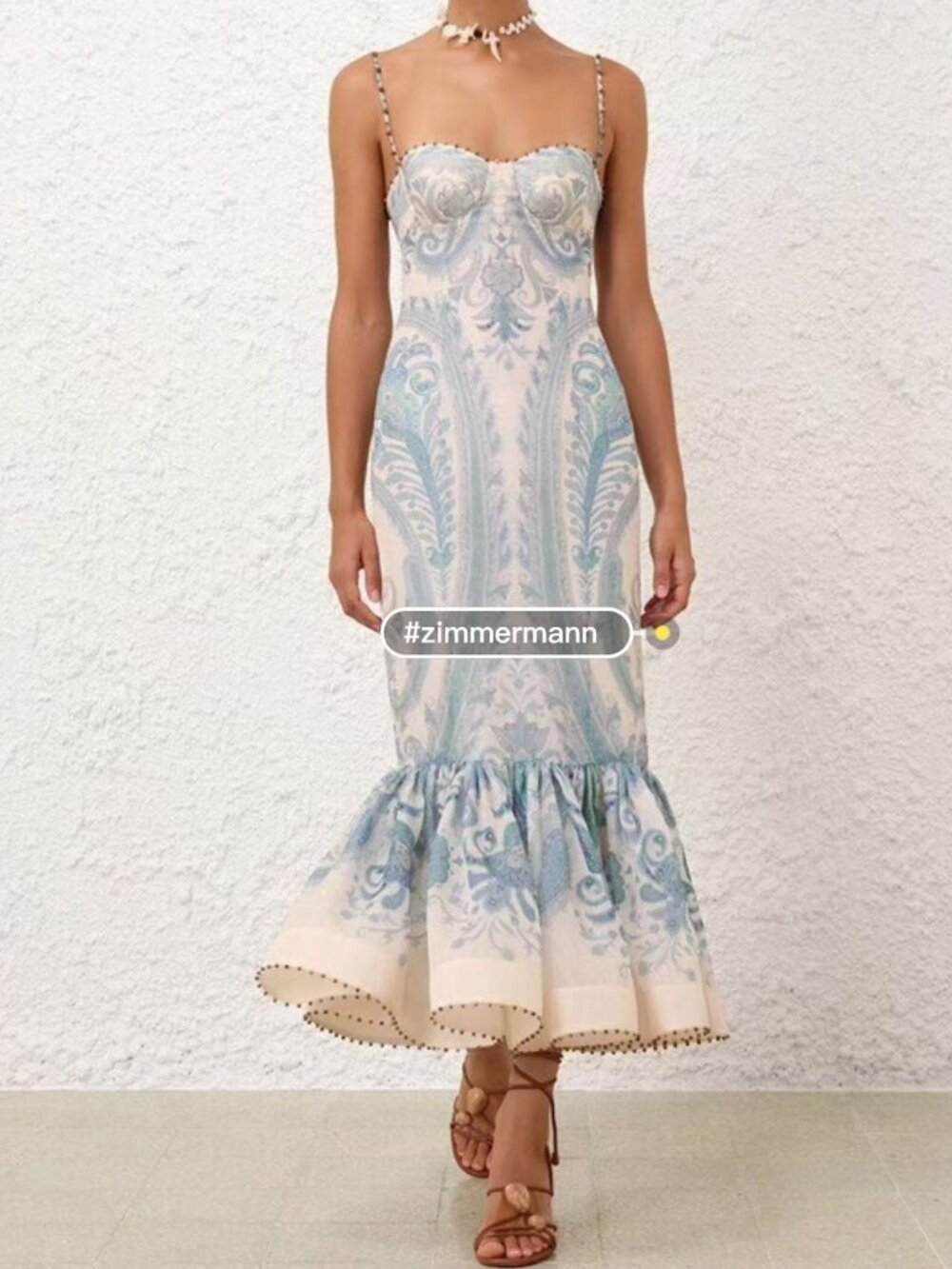 Zimmermann Blue Paisley Linen Silk Midi Dress Slip Strap Size 0